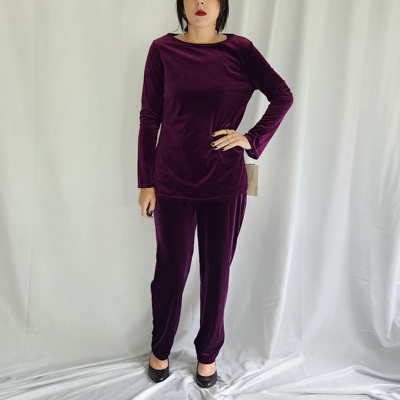 Vintage Pants - Y2K Deadstock Purple Velvet‎ Pants and Top Set